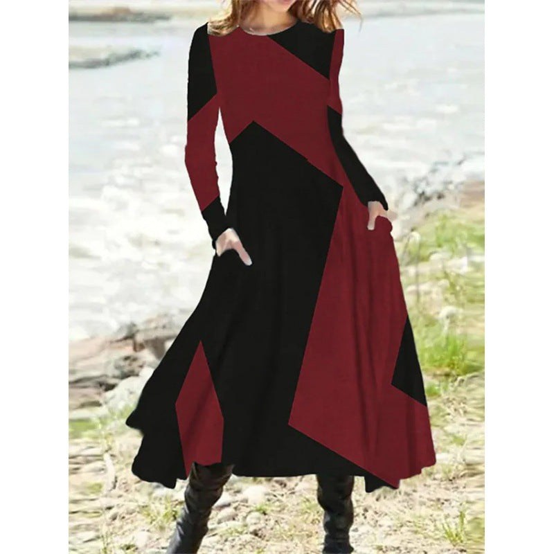 Women's Ethnic Retro Fashion Long Sleeve Oversized Swing Dresses