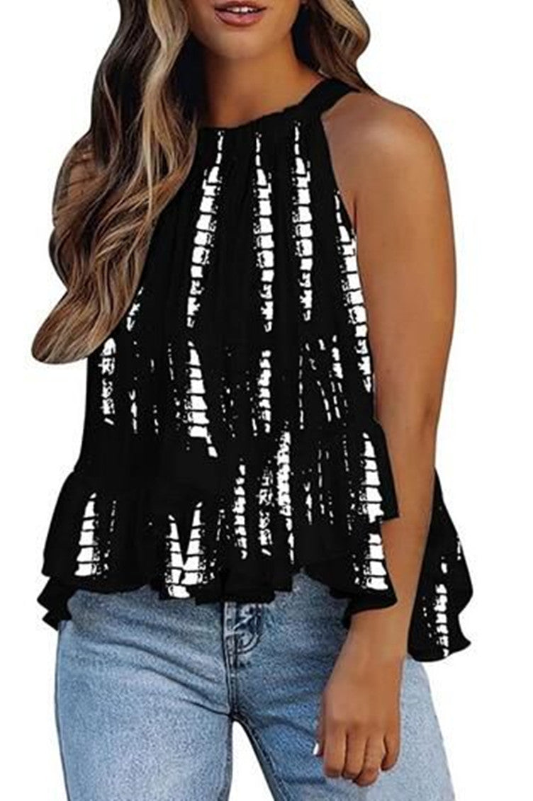 Women's Print Round Neck Halter Sexy Sleeveless Blouses