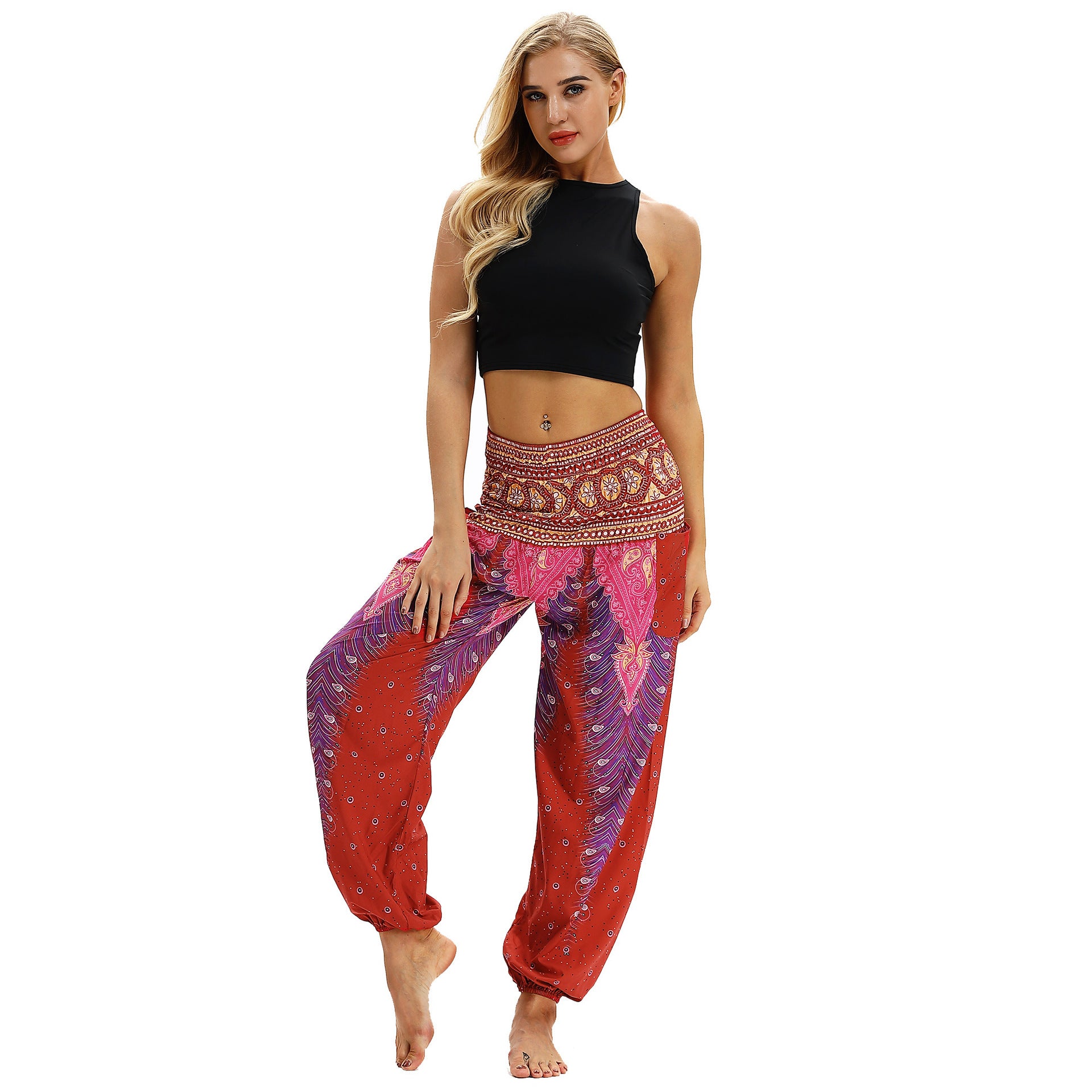 Women's Feather Digital Printed Leisure Yoga Dance Lightweight Pants