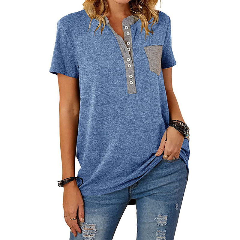 Women's T-shirt Summer Pocket Single-breasted Loose Casual Blouses