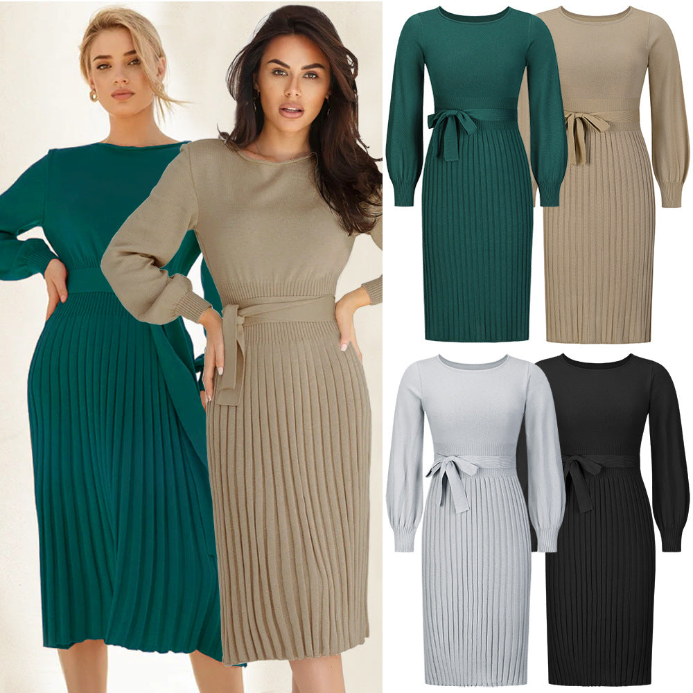 Women's Knitted Long Sleeve Dress Mid-length Sweaters