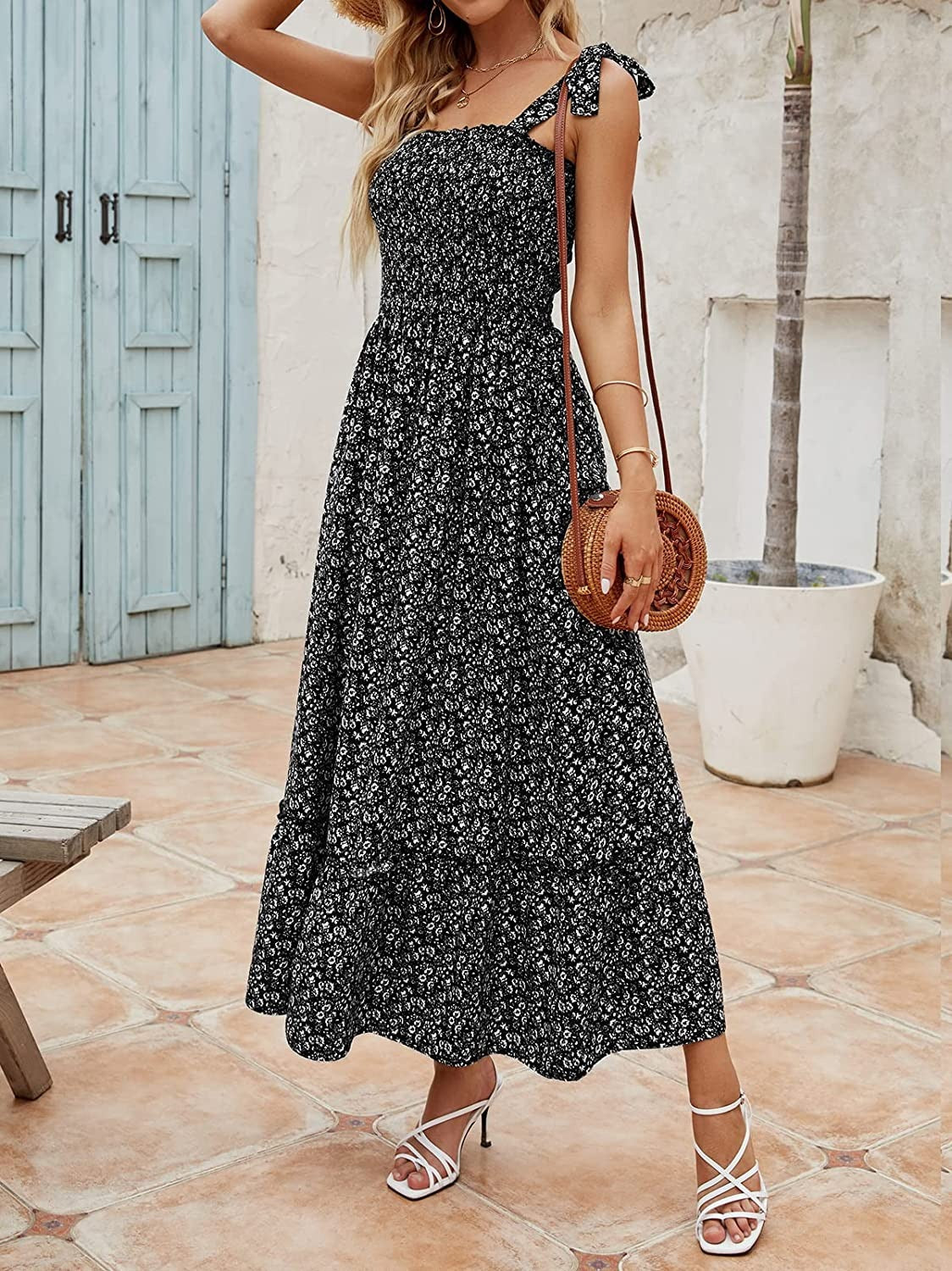 Women's Long Bohemian Print Strap Loose Casual Dresses