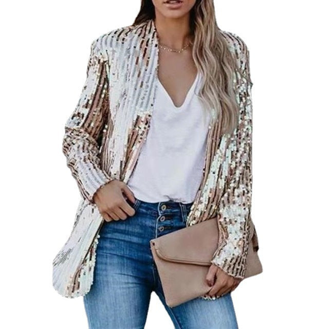 Spring Fashionable Sequins Lapel Casual West Coats