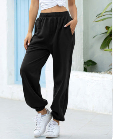 Women's Elastic-waist High Wide-leg Cropped Loose Large Pants