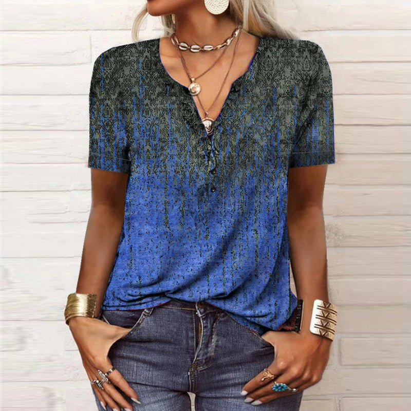 Women's Short-sleeved Printed Ethnic Fashion T-shirt Blouses