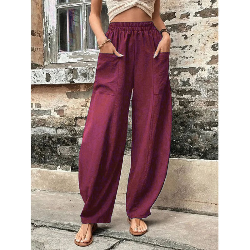 Women's Solid Color Pocket Trousers With An Pants