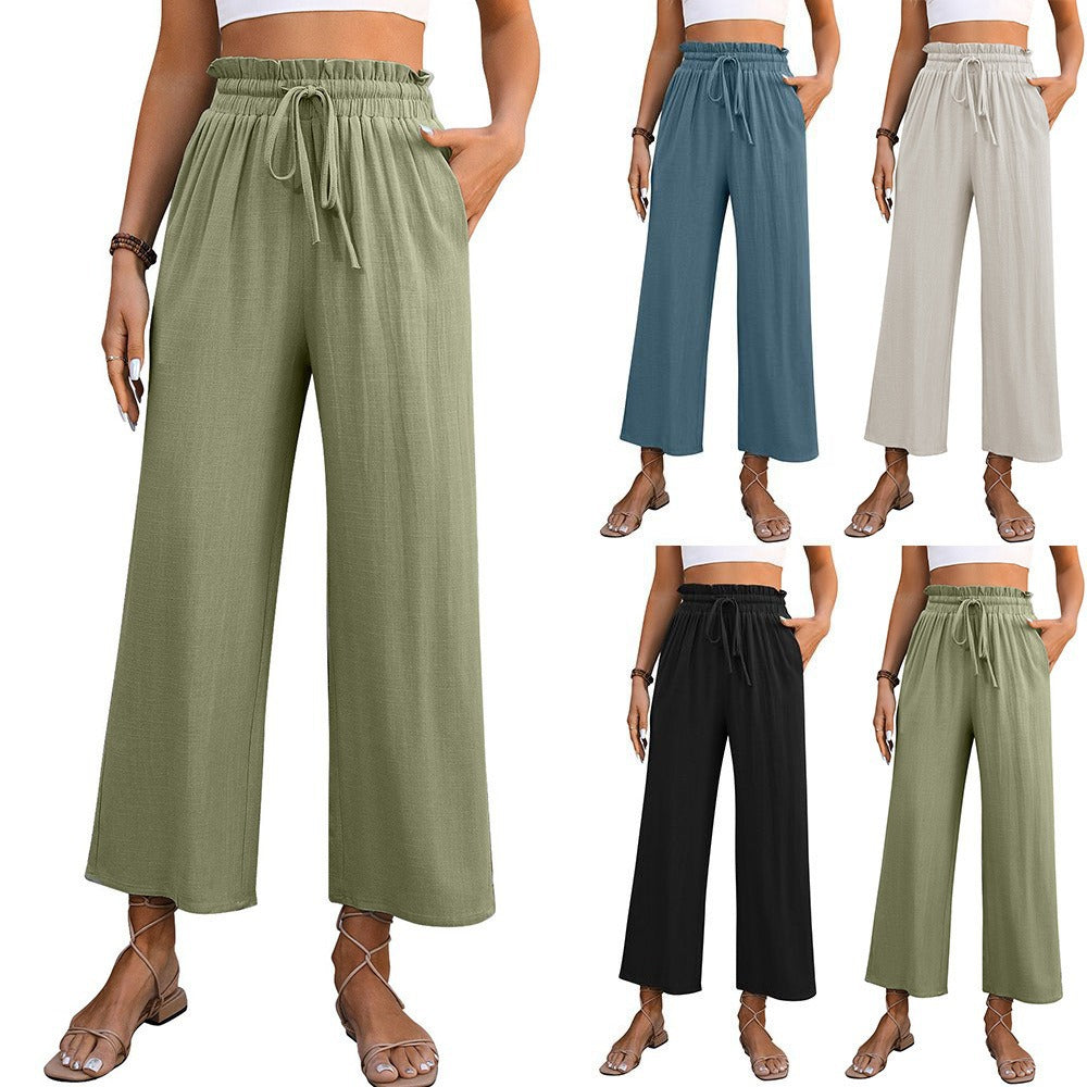 Women's Color Loose Cotton Linen High Waist Pants