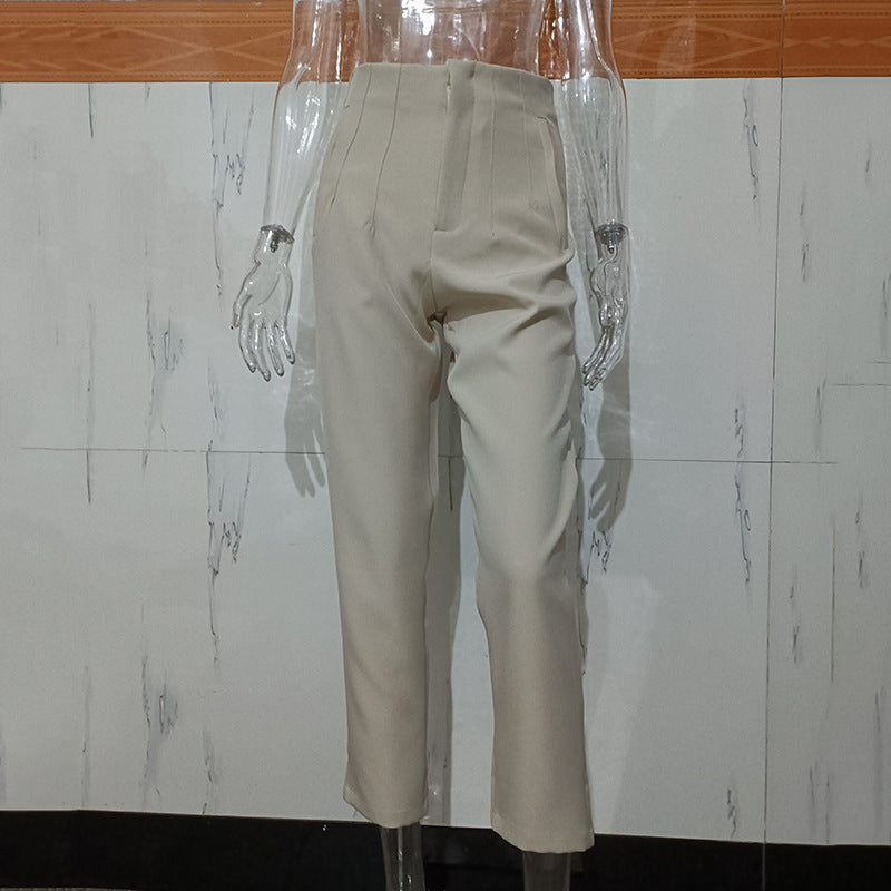 Pleated Casual High Waist Pure Color Pants