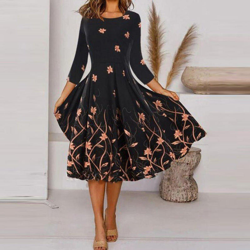 Women's Personalized Printed Round Neck Long Sleeve Dresses