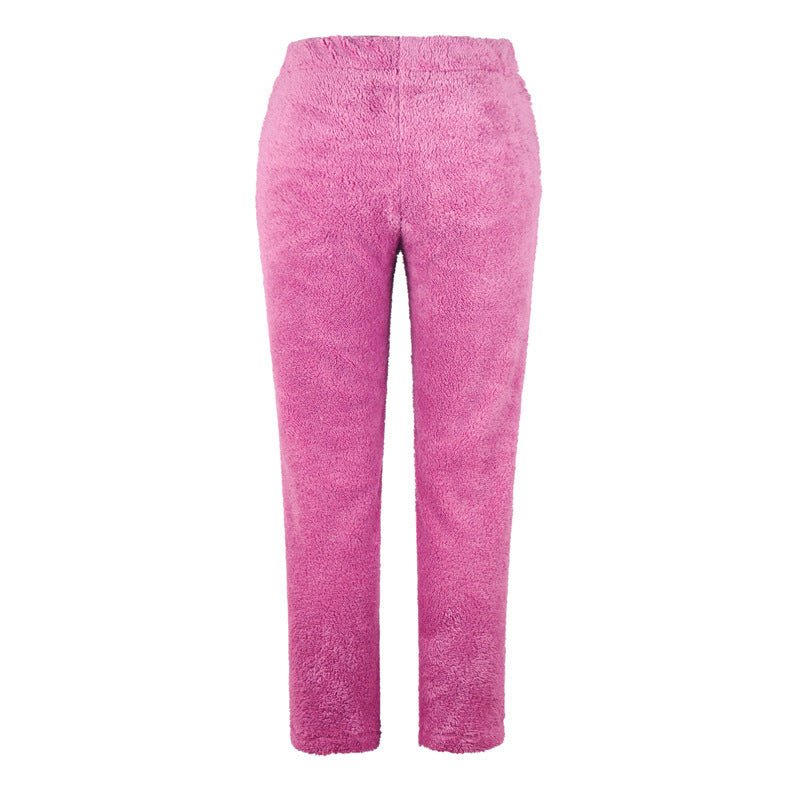 Women's Solid Color Loose Double-sided Plush Trousers Pants