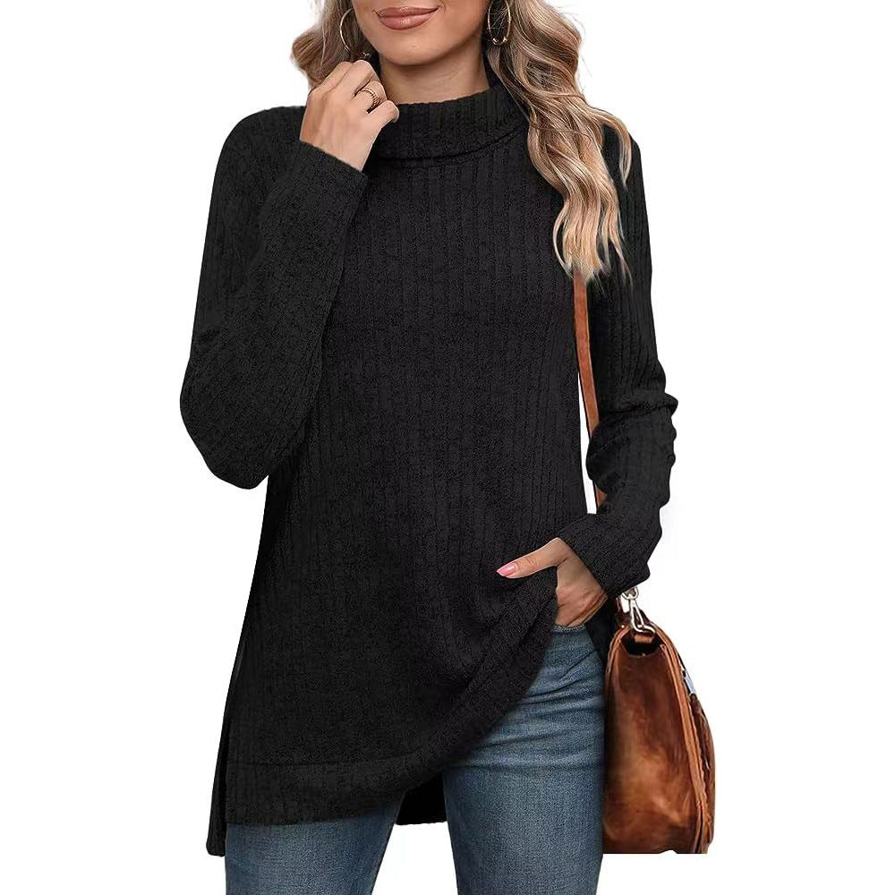 Women's Solid Color High Neck Split Sunken Blouses