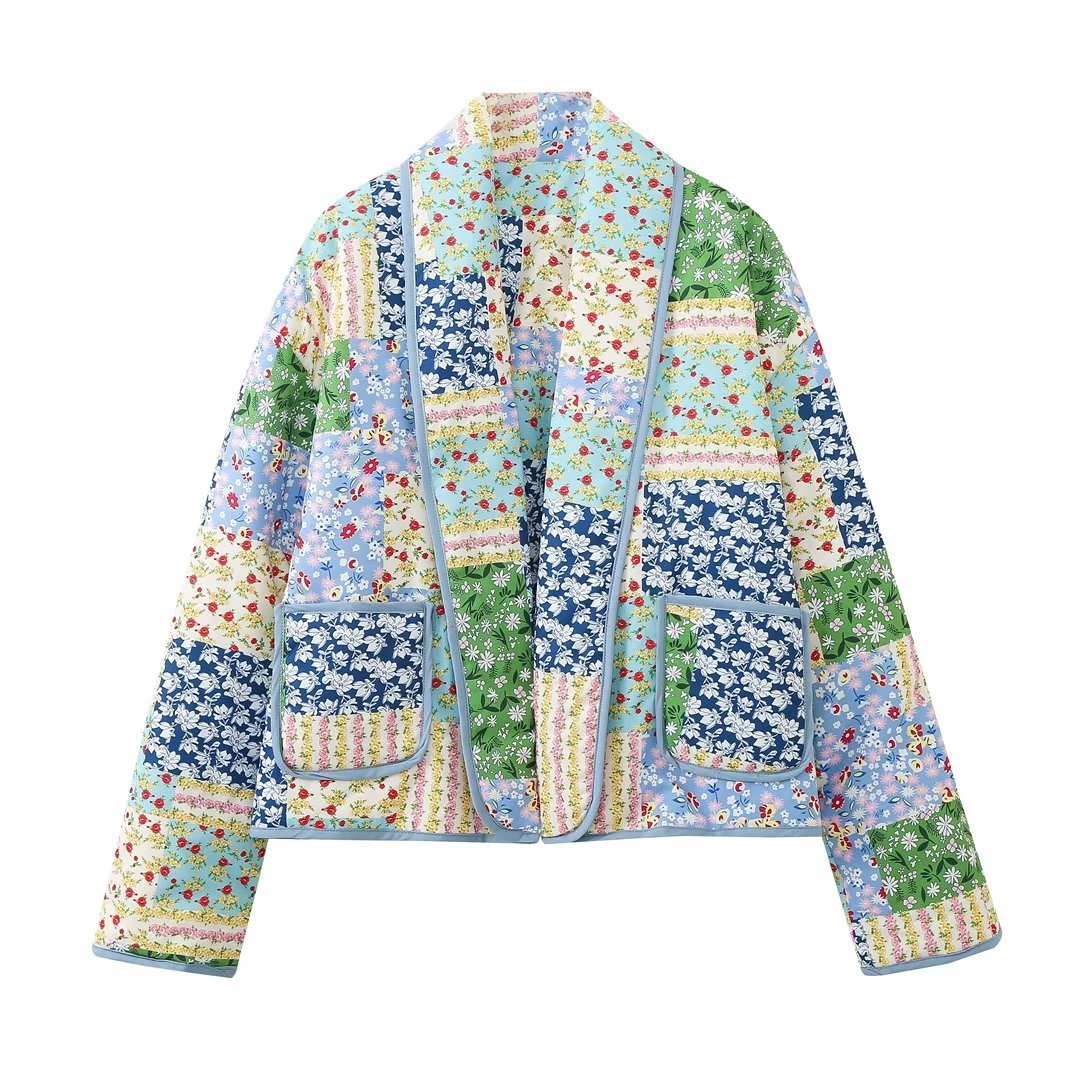 Women's Printed Clip Cotton Thin Contrast Color Coats