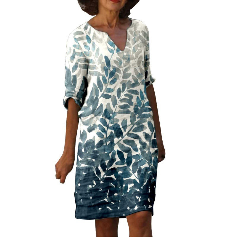 Women's Fashion Painting Printed Half Sleeve Mid-length Dresses