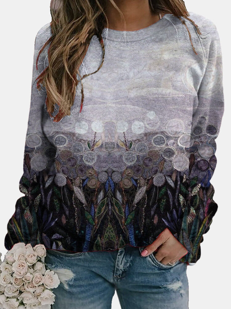 Women's Landscape Flower Floral Print Long Sleeve Sweaters