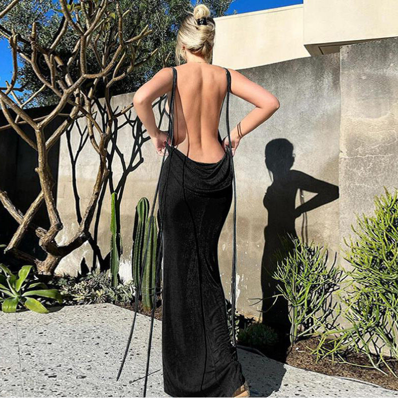 Sexy Backless Lace Up Long Dress Dresses