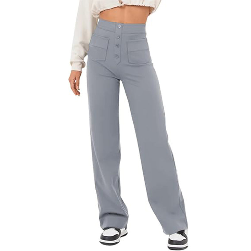 Women's Trousers High Waist Pocket Wide Leg Pants