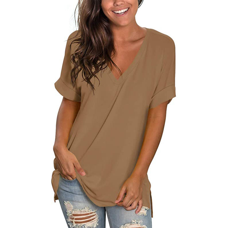 Women's Summer Solid Color Short-sleeved Loose Wear Tops