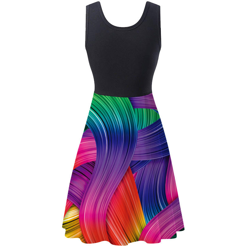 Women's Popular Sleeveless Round Neck Digital Printing Dresses