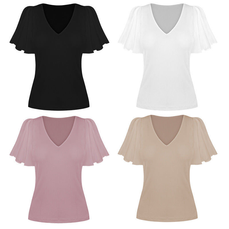 Women's Thread All-match Flying Sleeves V-neck Wear Blouses