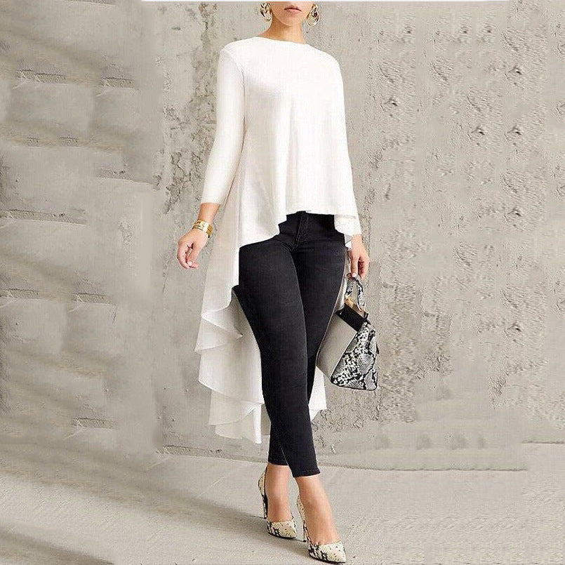 Women's Long Back Elegant Sleeve Pullover Dovetail Blouses