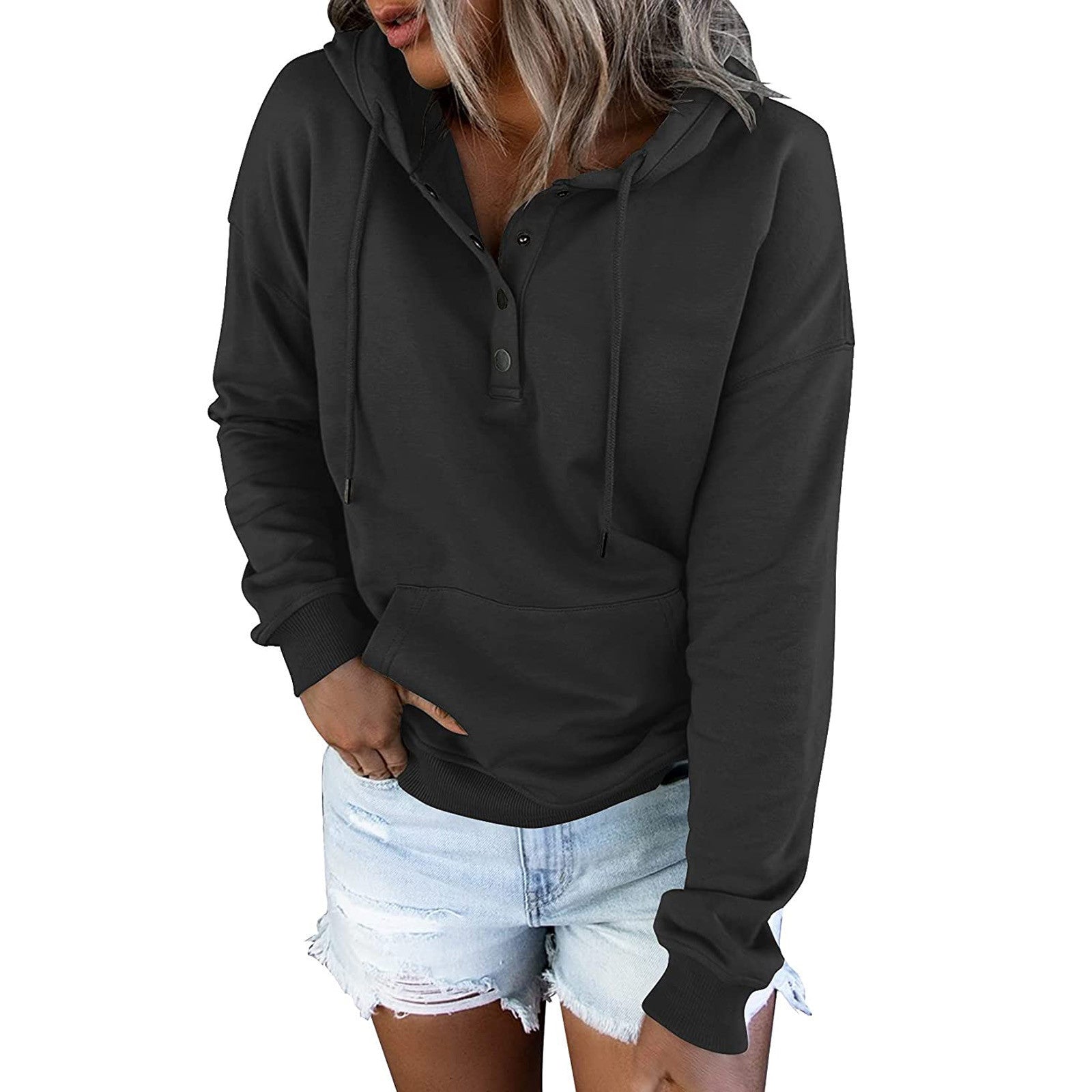 Women's Long Sleeve Loose Casual Hooded Drawstring Sweaters