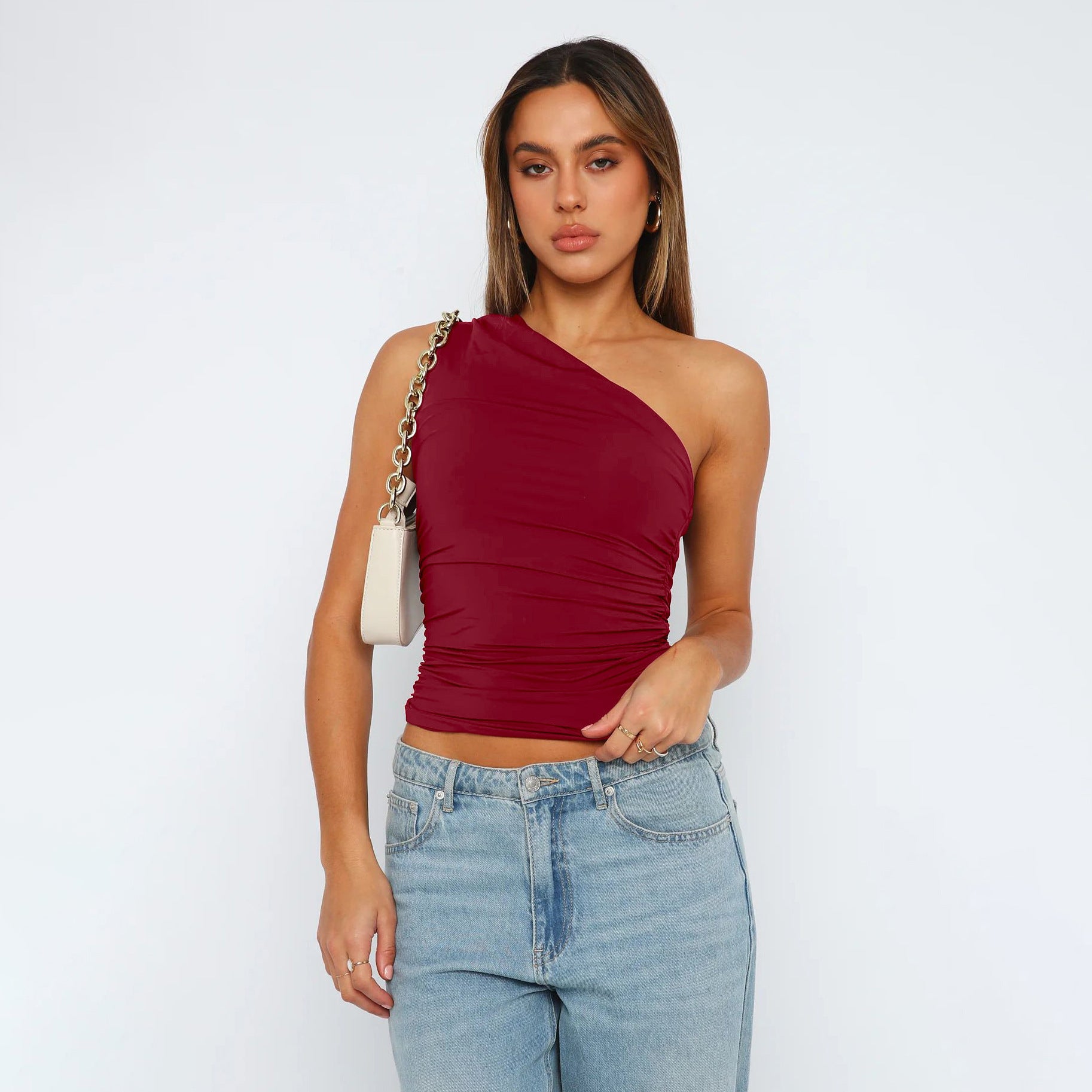 Women's Hot Shoulder Sleeveless Sexy T-shirt Design Blouses