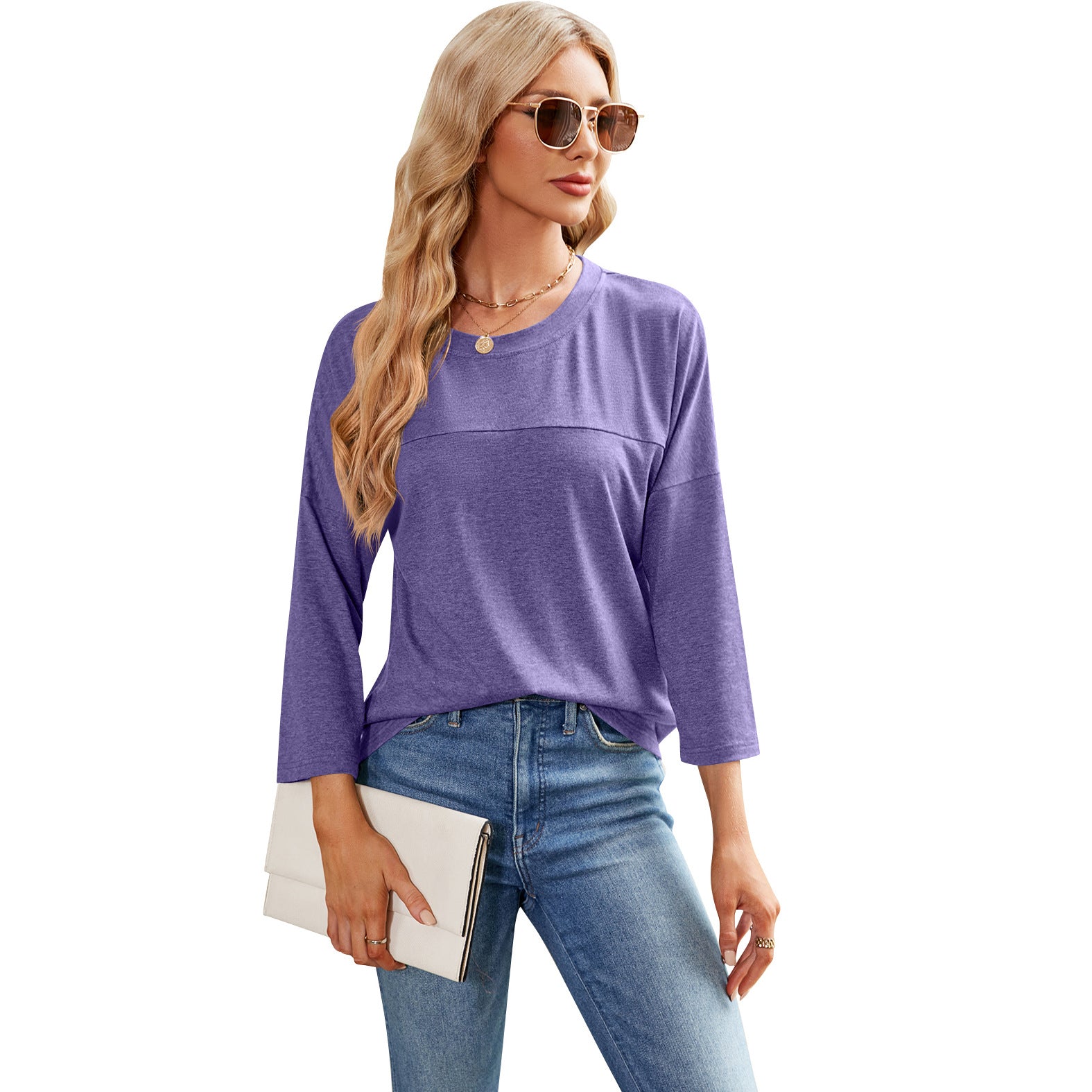 Women's Solid Color Casual Sleeve Round Neck Blouses