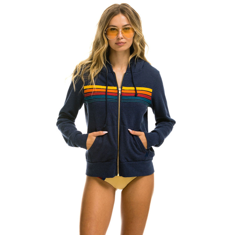 Women's Rainbow Bar Hooded Long Sleeve Sweaters