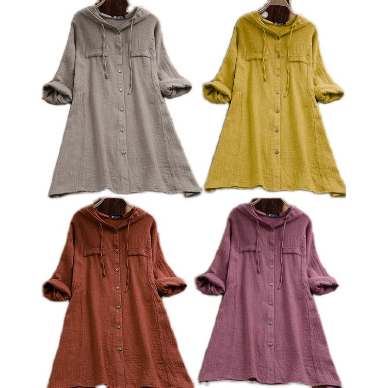 Cotton Linen Solid Color Loose-fitting Large Dresses