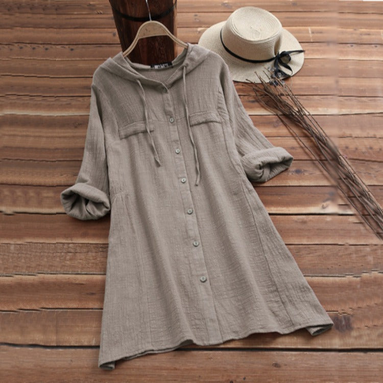 Cotton Linen Solid Color Loose-fitting Large Dresses