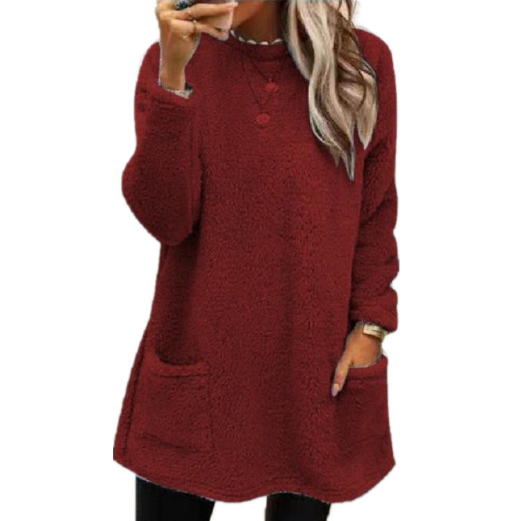 Women's Long Sleeve Pocket Fleece Sweatshirt T-shirt Sweaters