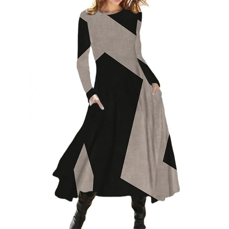 Women's Ethnic Retro Fashion Long Sleeve Oversized Swing Dresses