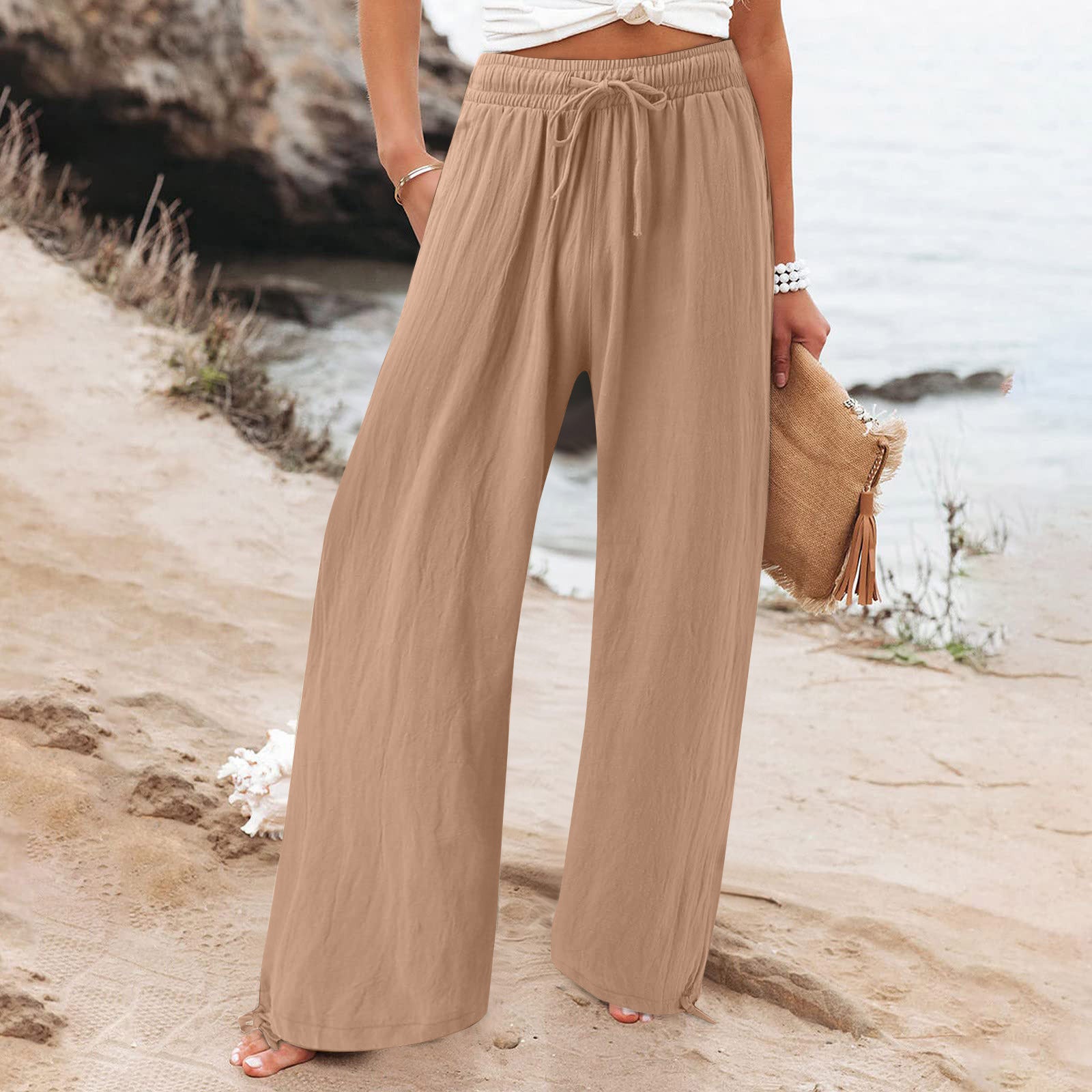 Elastic Casual Solid Color Trousers Wide Pants