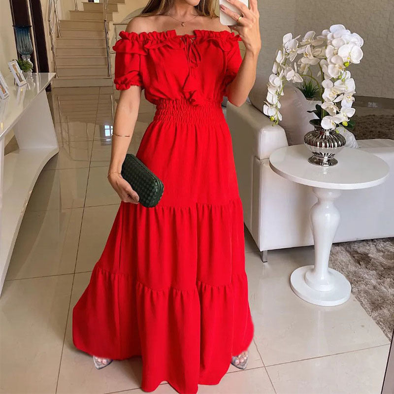 Women's Dress Fashion Elegant Ruffle Puff Sleeve Dresses