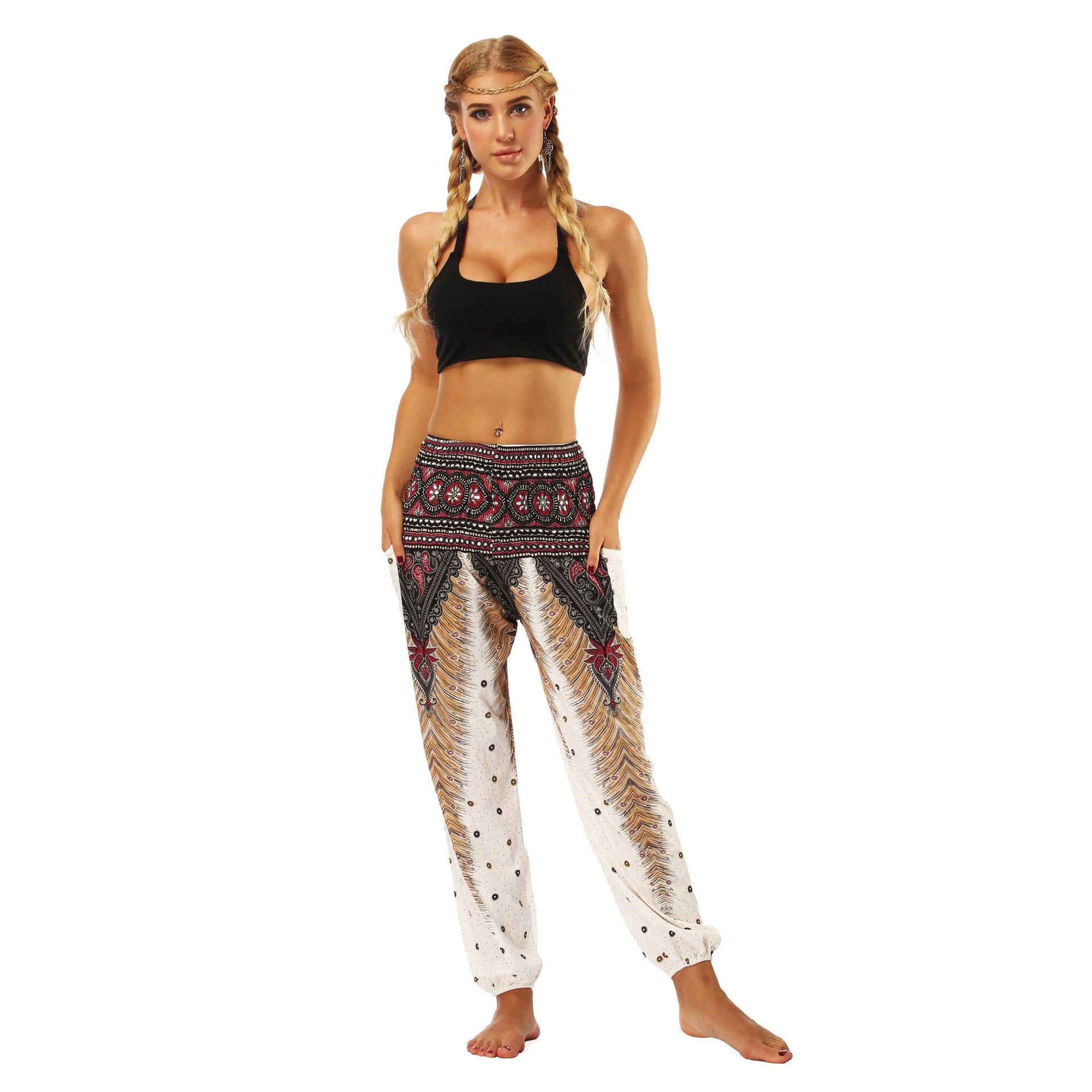 Women's Feather Digital Printed Leisure Yoga Dance Lightweight Pants