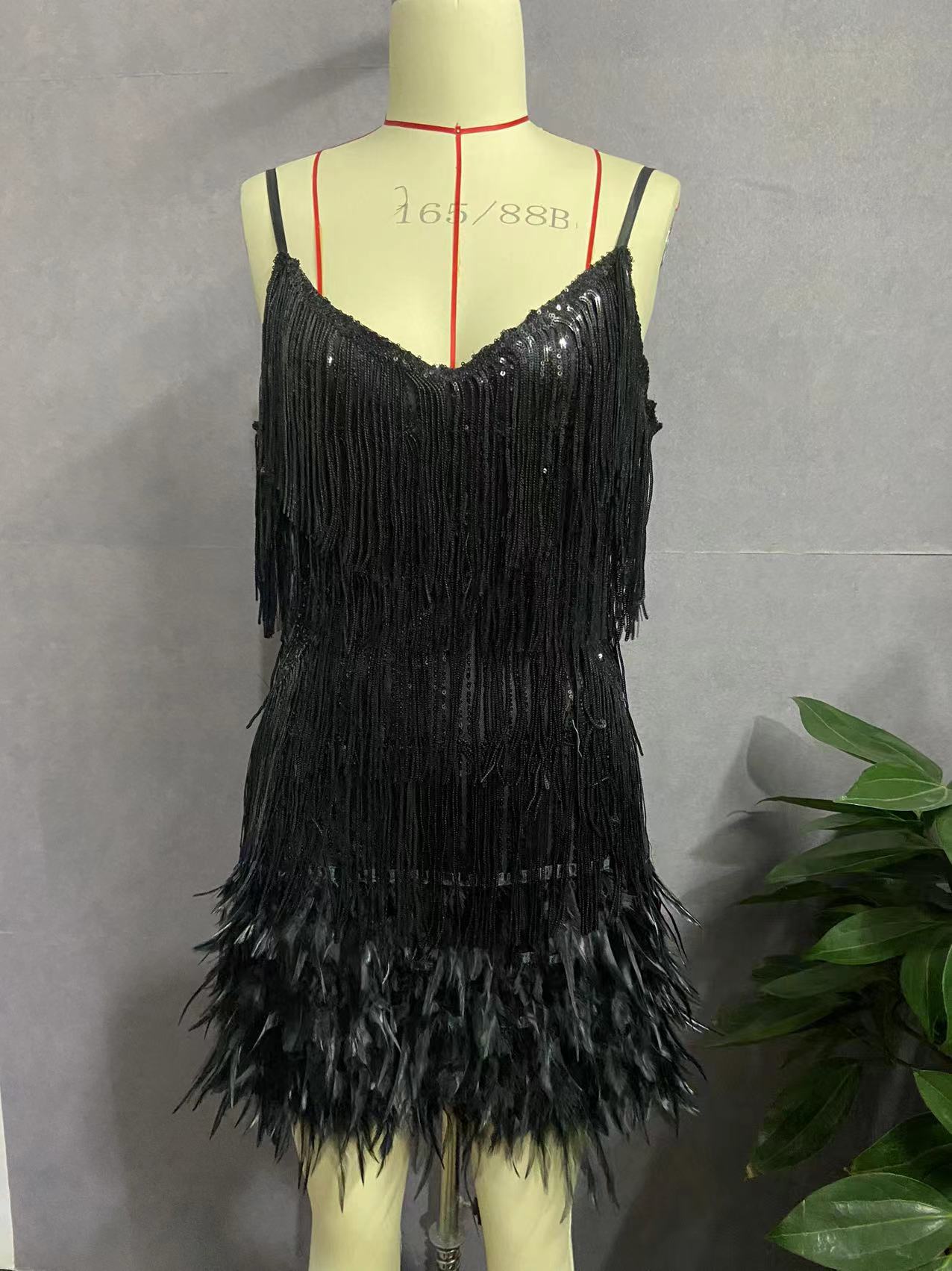 Fashion Tassel Sequins Feather Stitching Dress Dresses