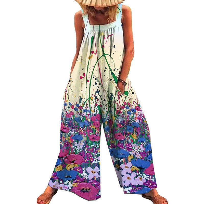 Women's Summer Large Printed Loose Wide Leg Pants