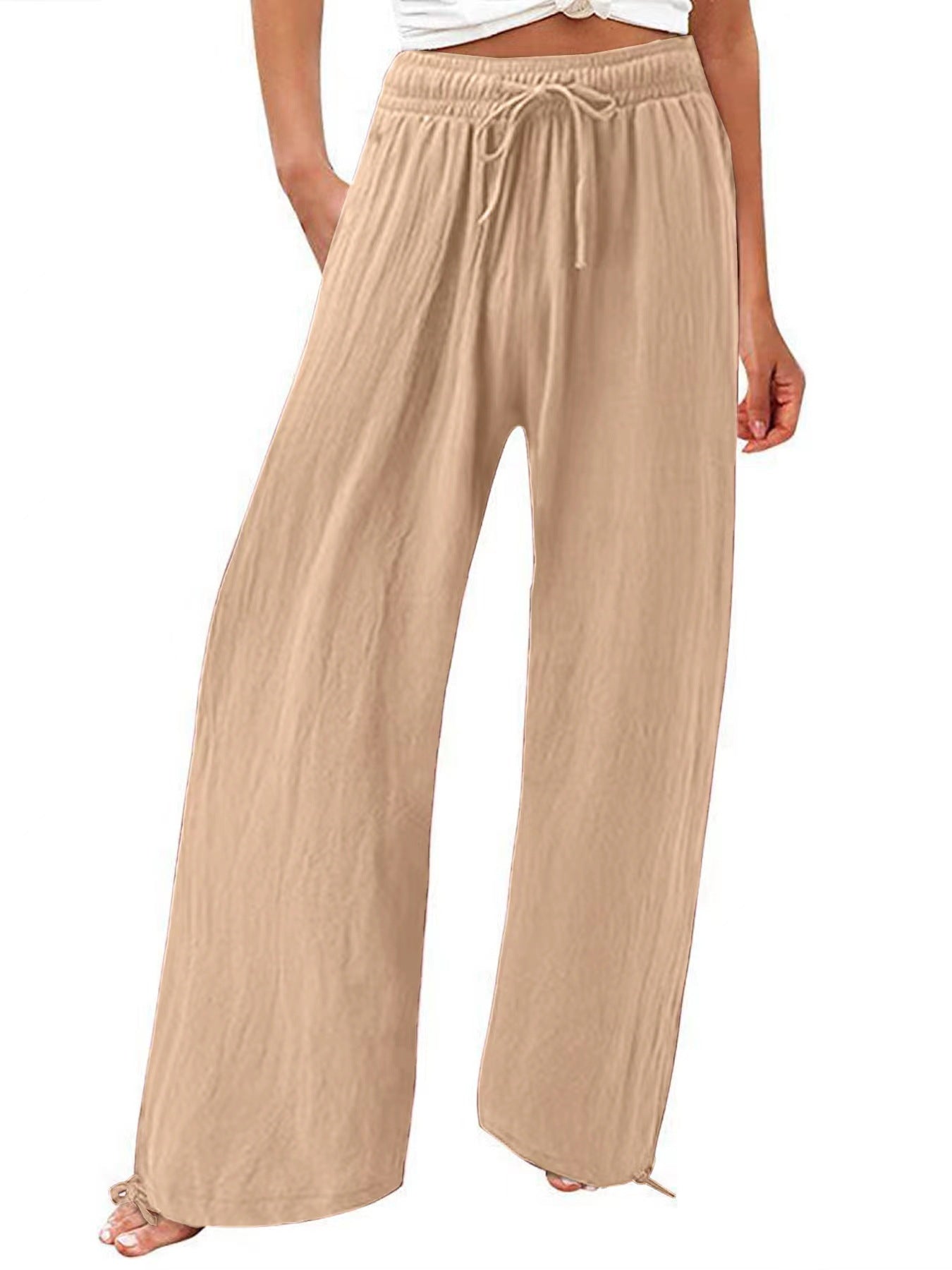 Women's Casual Trousers Solid Color Lace Wide Pants