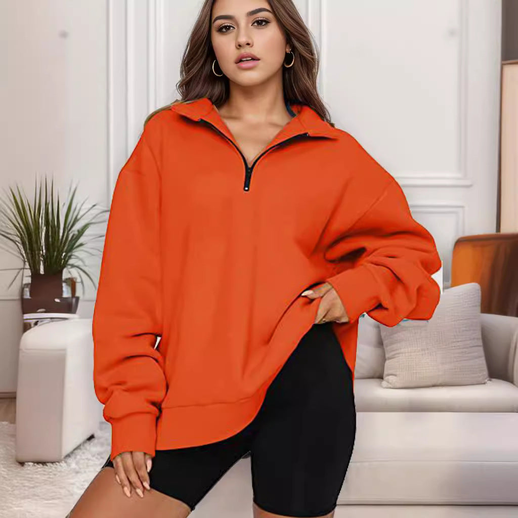 Women's Casual Half Zipper Pullover Long Sleeve Sweaters