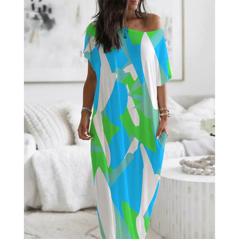 Women's Summer Round Neck Sleeves Printed Loose Dresses