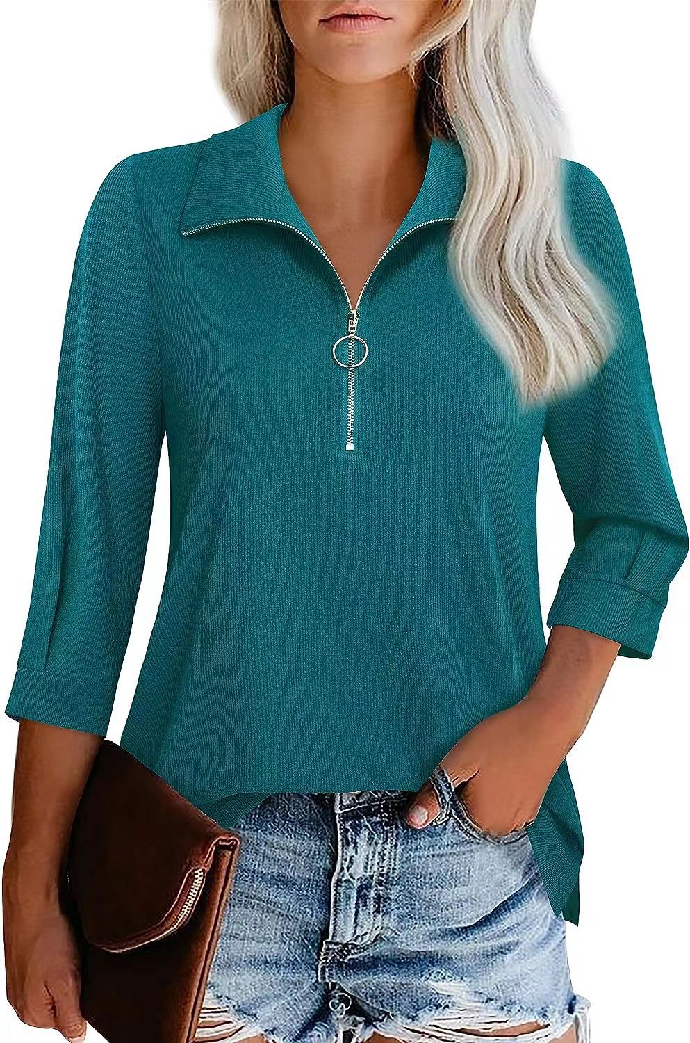 Women's Three-quarter Sleeve Solid Color Shirt Clothing