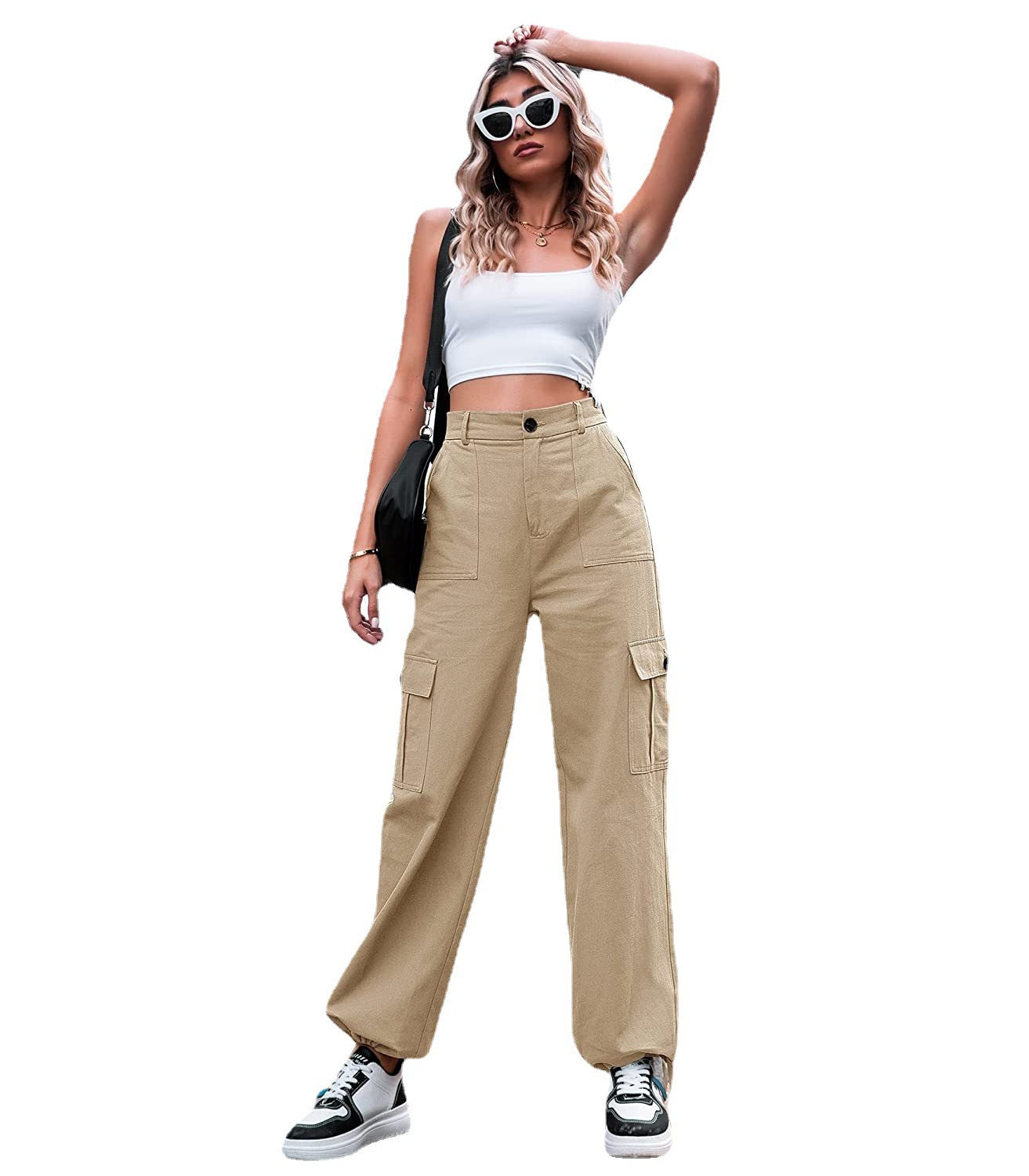 Women's Summer Casual Cotton High Waist Overalls Pants