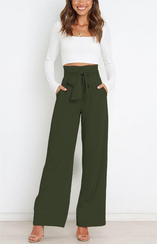 Women's Dress Casual Fashion Wide Leg Bow Pants