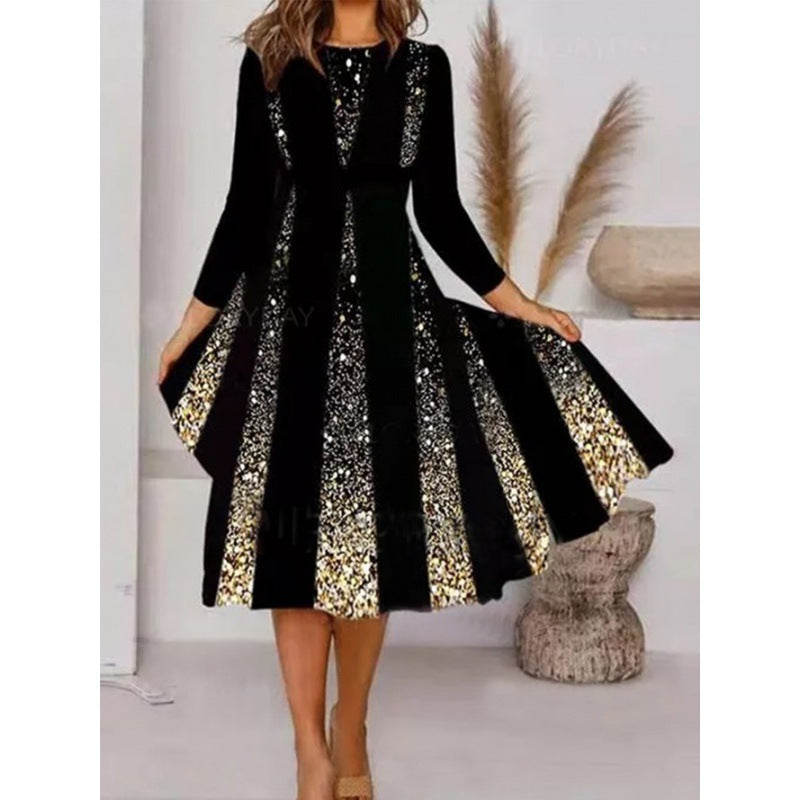 Women's Personalized Printed Round Neck Long Sleeve Dresses