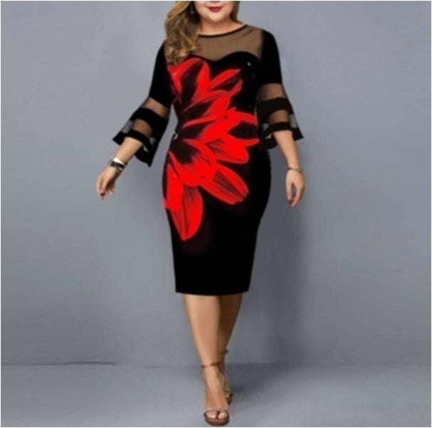 Women's Digital Printing Gauze Stitching Dress Plus Size