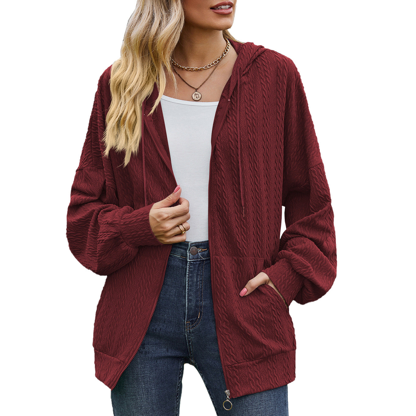 Women's Solid Color Pocket Long Sleeve Loose Sweaters