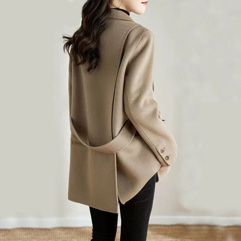 Women's Commuter Solid Color Long Sleeve Woolen Coats