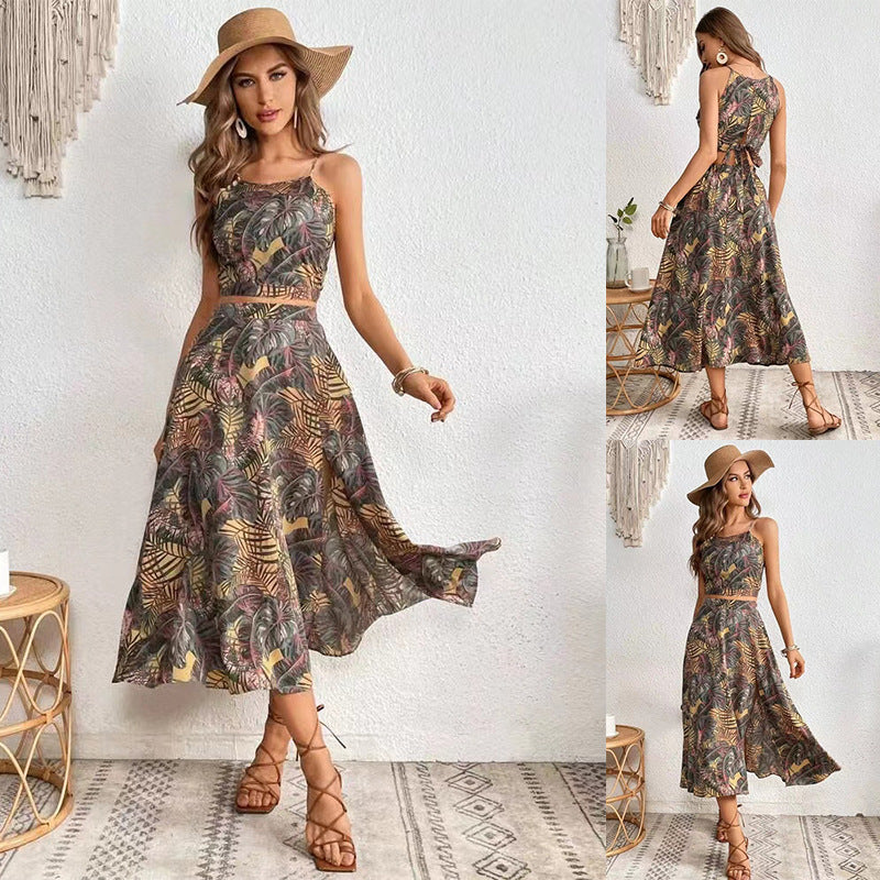 Women's Summer Two-piece Sling Printed Dress Dresses