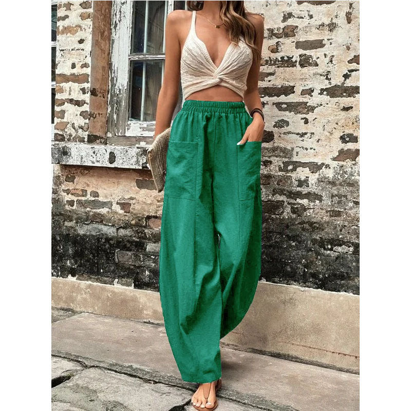 Women's Solid Color Pocket Trousers With An Pants