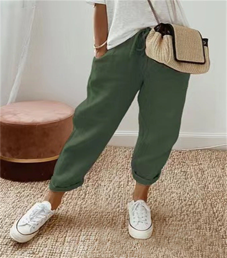 Women's Cotton And Linen Solid Color Casual Pants